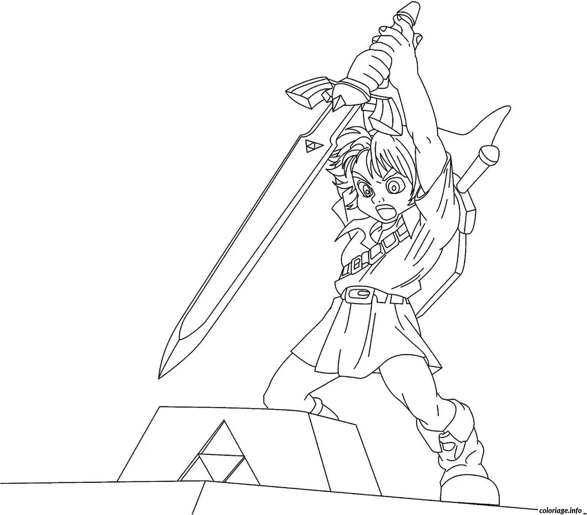 Coloriage Link brandissant son épée triforce - Dessin à imprimer