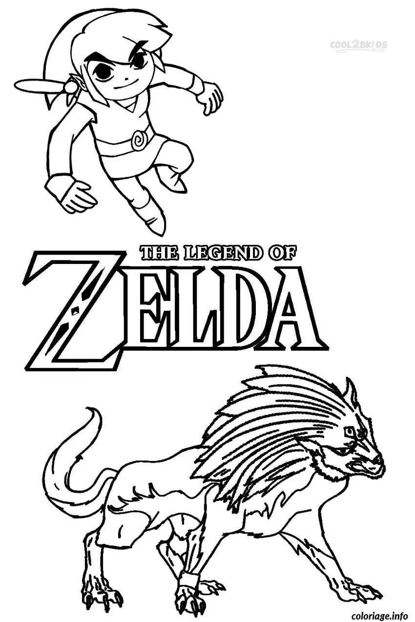 Coloriage Link affrontant un monstre Zelda - Dessin à imprimer