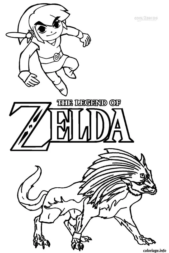 Coloriage Link affrontant un monstre Zelda - Dessin à imprimer