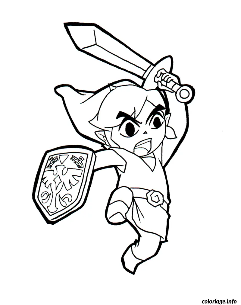 Coloriage Jeune Héros Zelda armé de son épée - Dessin à imprimer