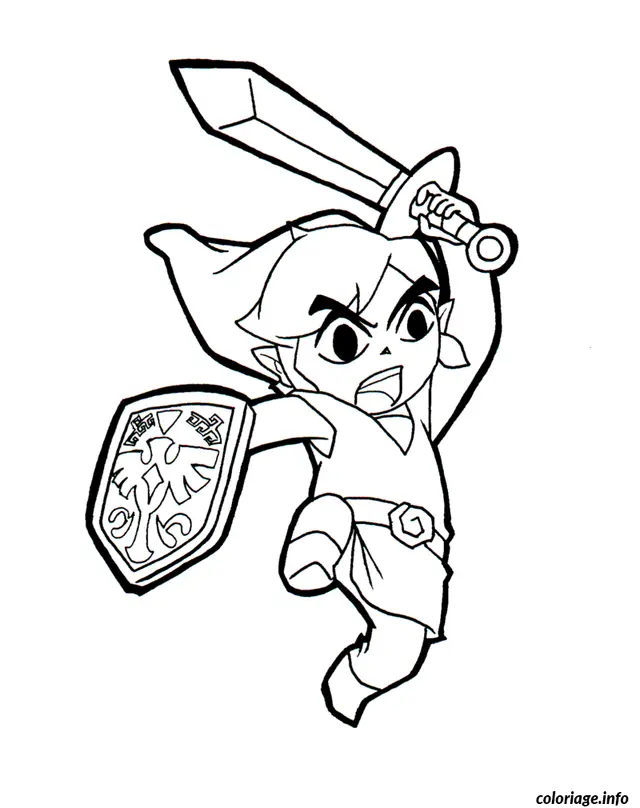 Coloriage Jeune Héros Zelda armé de son épée - Dessin à imprimer