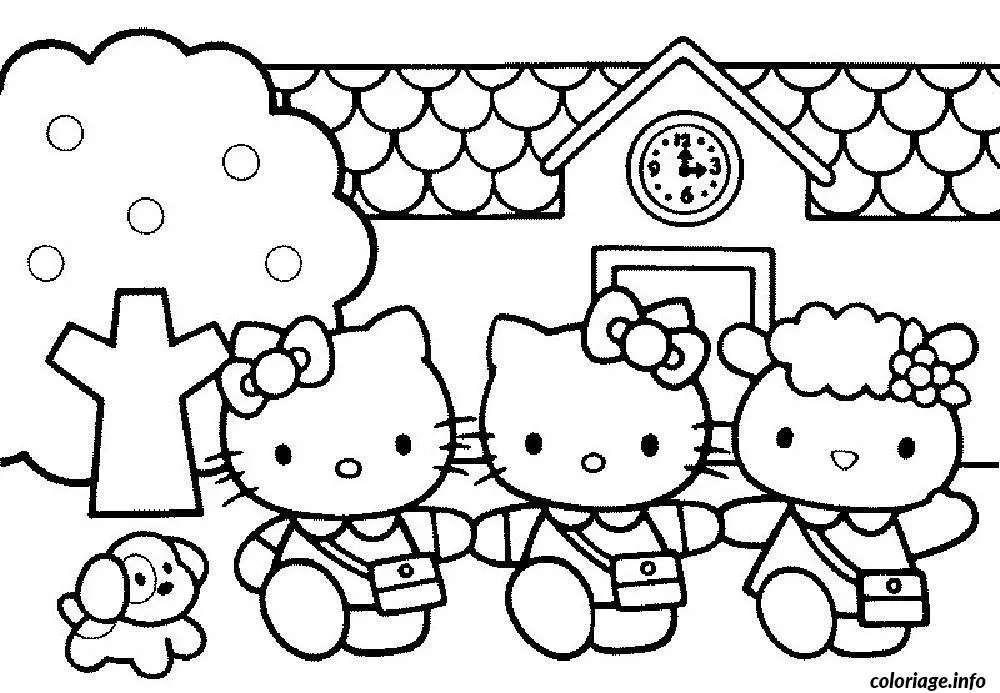 Coloriage Hello Kitty souriante avec nœud rose - Hello kitty à imprimer