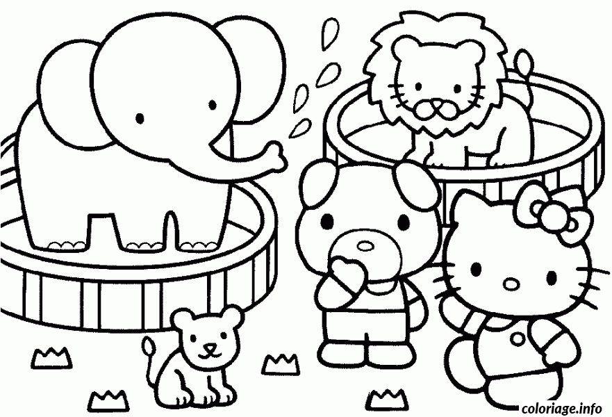 Coloriage Hello Kitty avec nœud rose - Hello kitty à imprimer