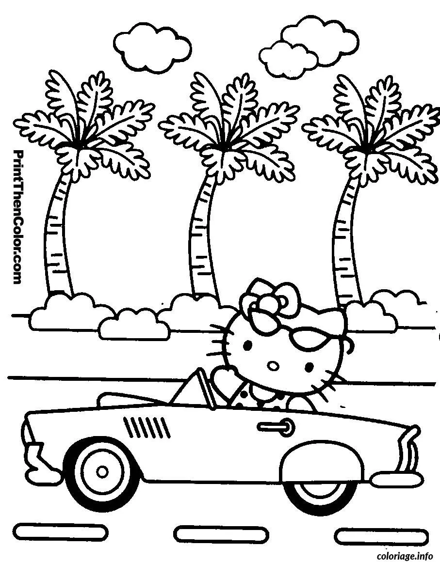 Coloriage Hello Kitty souriante avec cœur - Hello kitty à imprimer