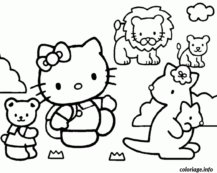 Coloriage Hello Kitty souriante avec accessoires - Hello kitty à imprimer