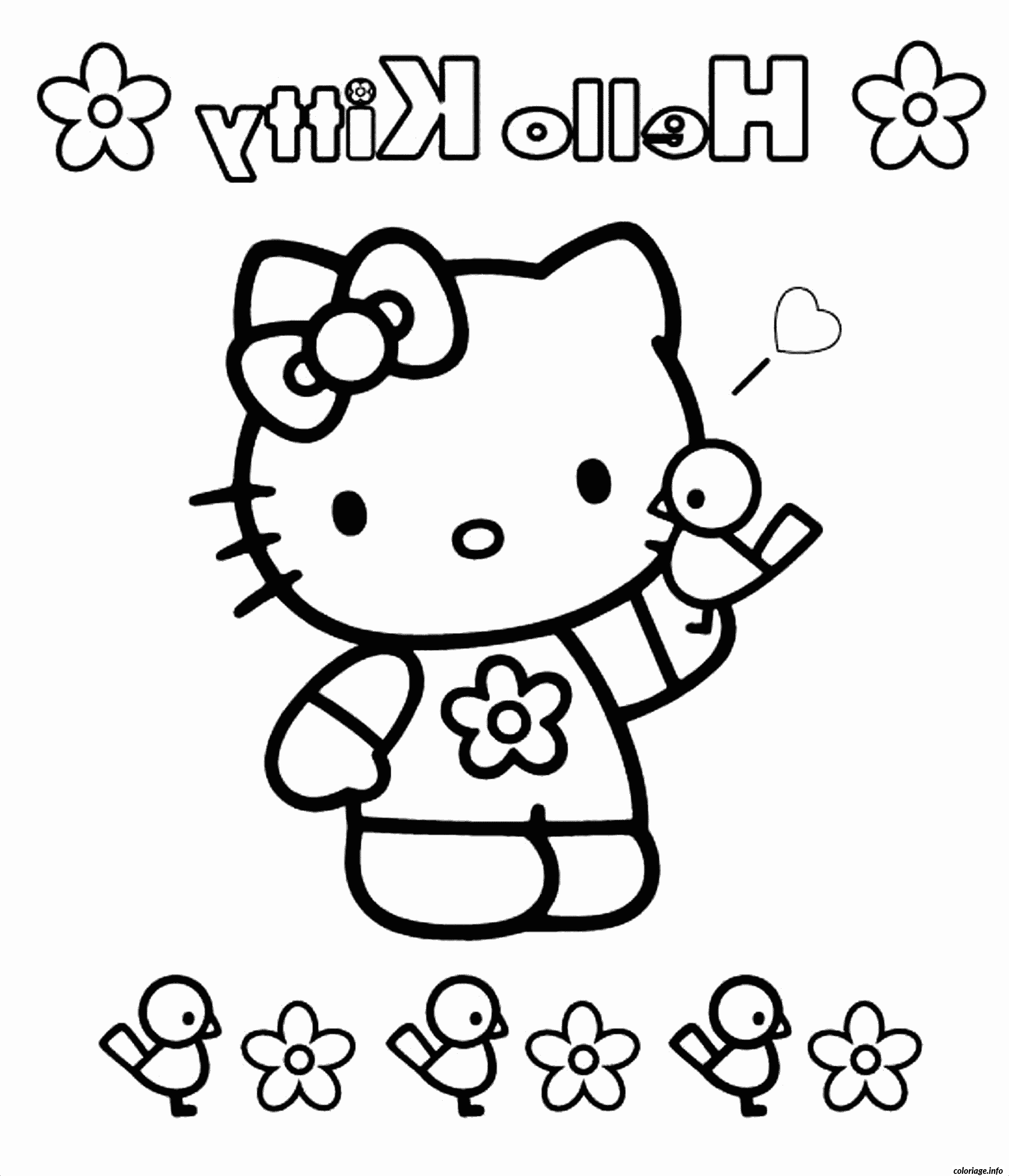 Coloriage Hello Kitty avec un nœud rose - Hello kitty à imprimer