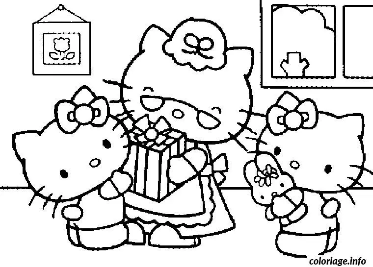 Coloriage Hello Kitty souriant et joyeux - Hello kitty à imprimer