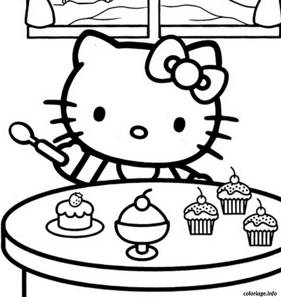 Coloriage Hello Kitty joyeuse en gros plan - Hello kitty à imprimer