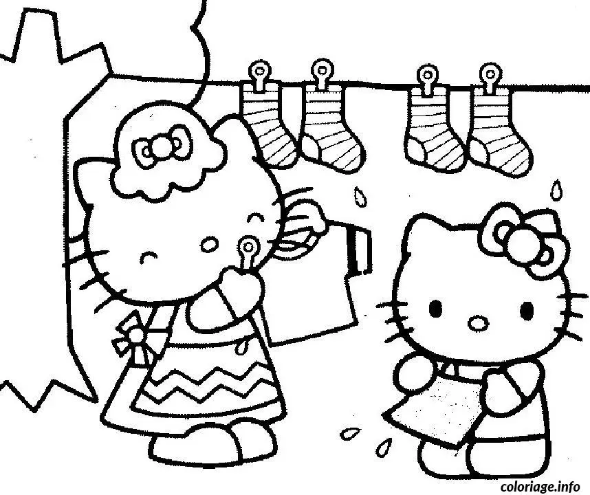 Coloriage Hello Kitty assise avec arc - Hello kitty à imprimer