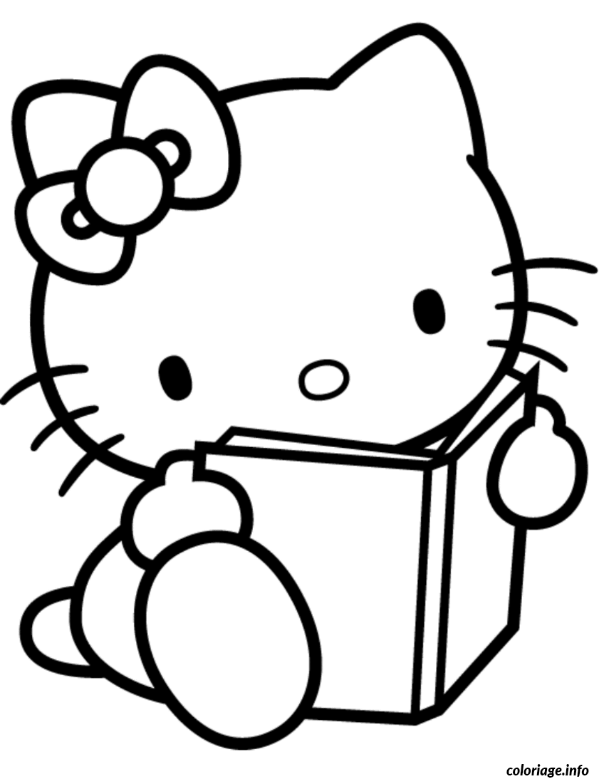 Coloriage Hello Kitty souriante avec nœud - Hello kitty à imprimer