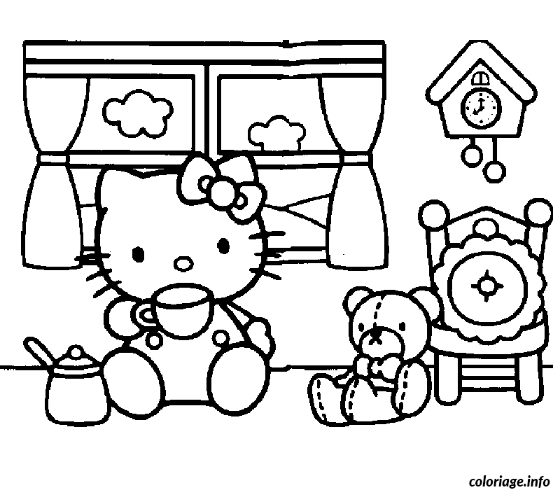 Coloriage Hello Kitty jouant avec un papillon - Hello kitty à imprimer