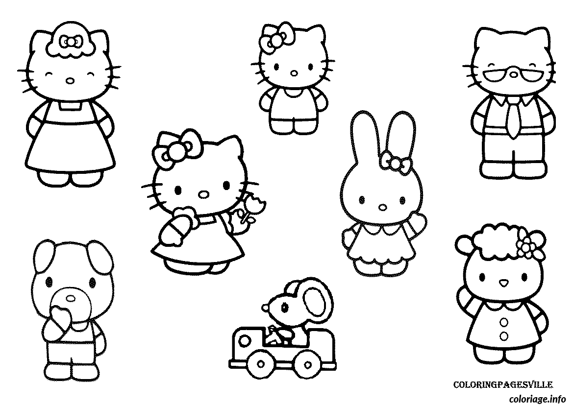 Coloriage Hello Kitty tenant une fleur colorée - Hello kitty à imprimer