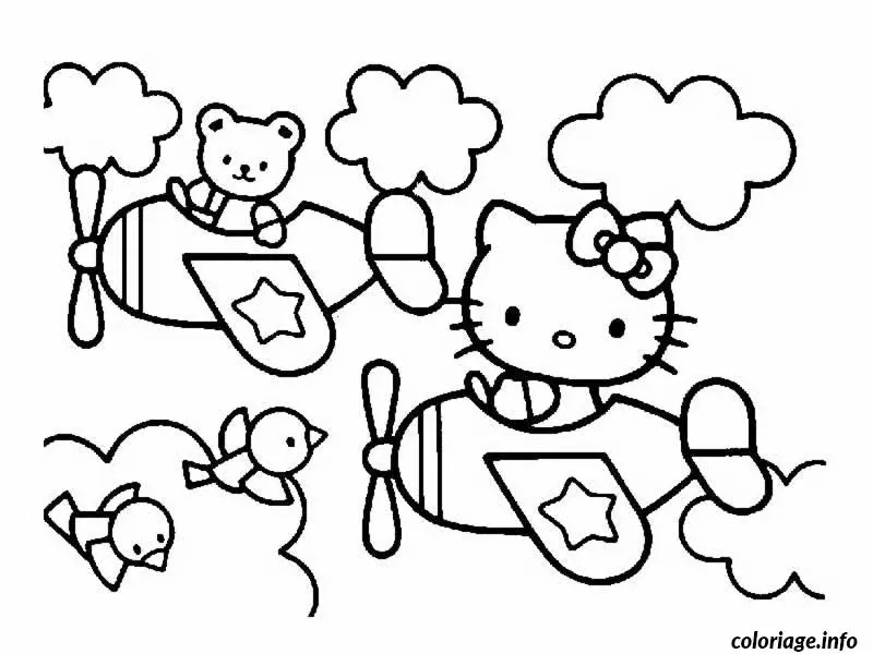 Coloriage Hello Kitty avec nœud rose - Hello kitty à imprimer