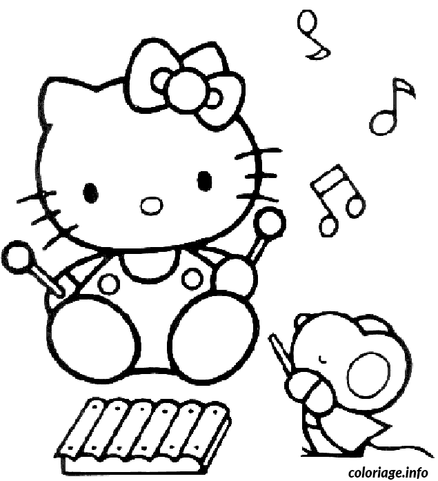 Coloriage Hello Kitty jouant avec ses amis - Hello kitty à imprimer