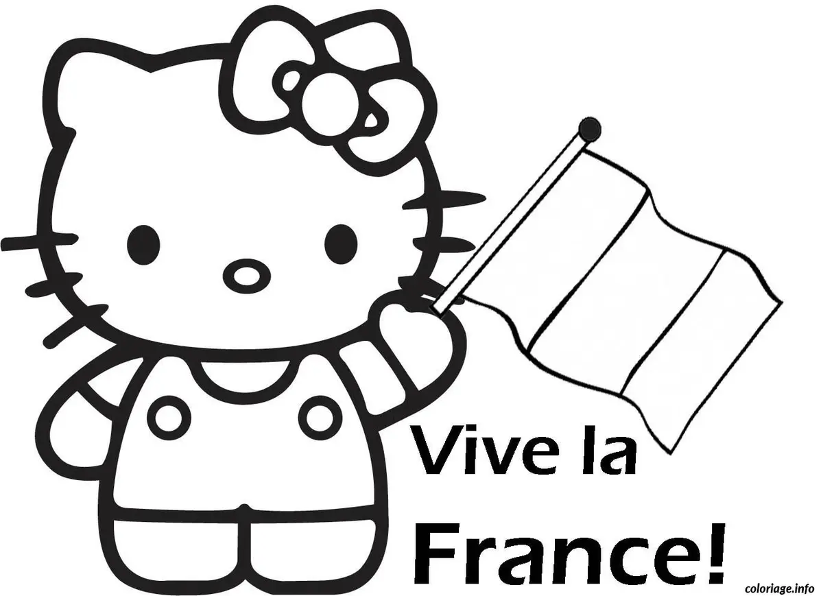 Coloriage Hello Kitty souriante avec grand nœud - Hello kitty à imprimer
