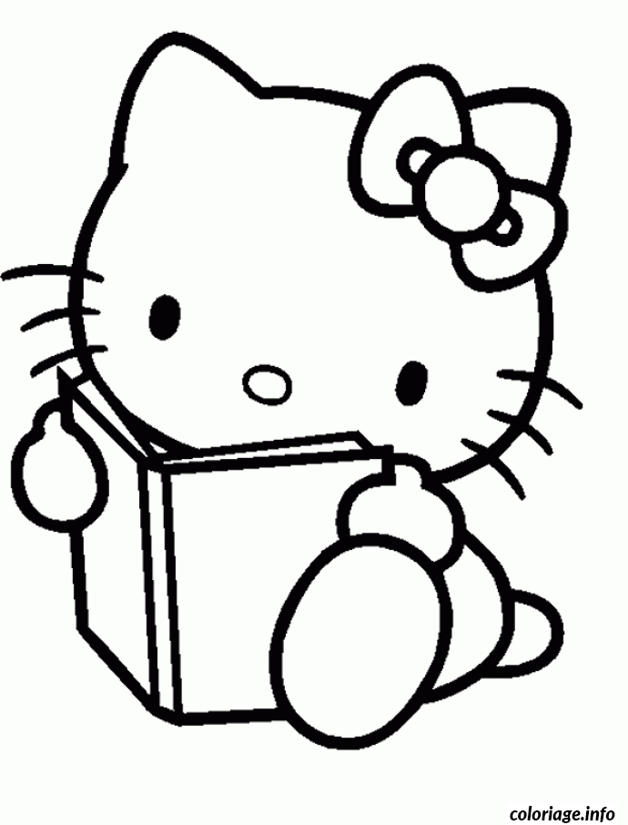 Coloriage Hello Kitty avec nœud rose et cœur - Hello kitty à imprimer