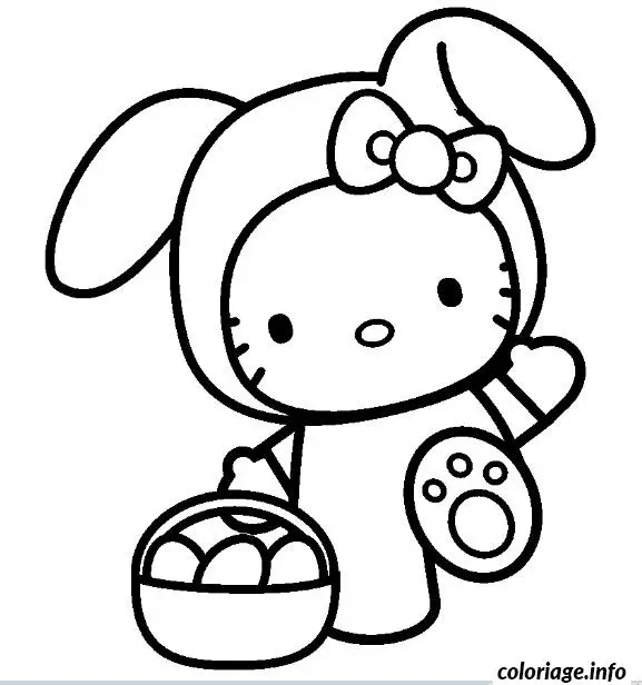 Coloriage Hello Kitty avec nœud rose - Hello kitty à imprimer