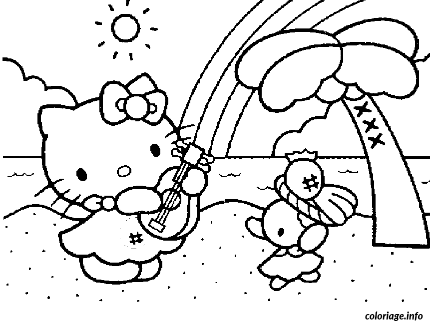 Coloriage Hello Kitty en gros plan attendri - Hello kitty à imprimer