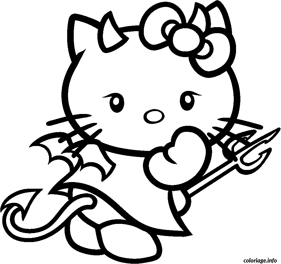 Coloriage Hello Kitty souriante avec arc - Hello kitty à imprimer