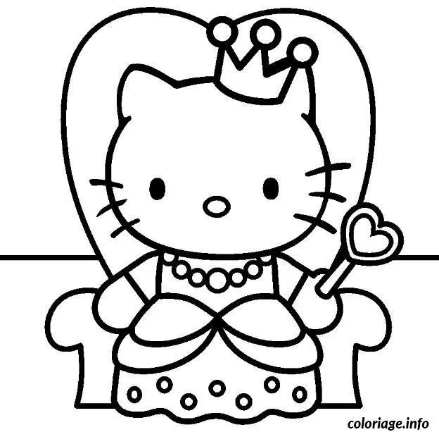 Coloriage Hello Kitty tenant un cœur rose - Hello kitty à imprimer