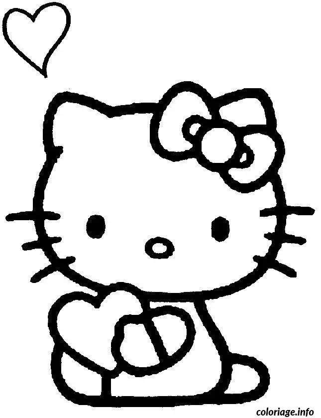 Coloriage Hello Kitty souriante avec nœud rose - Hello kitty à imprimer