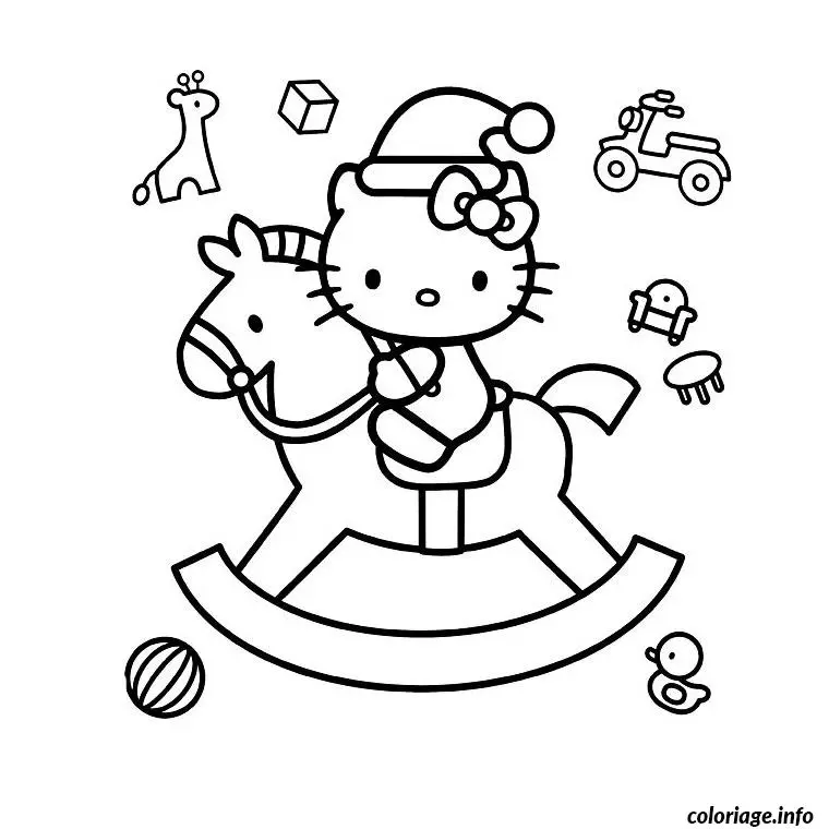Coloriage Hello Kitty espiègle avec accessoires - Hello kitty à imprimer