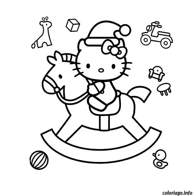 Coloriage Hello Kitty espiègle avec accessoires - Hello kitty à imprimer