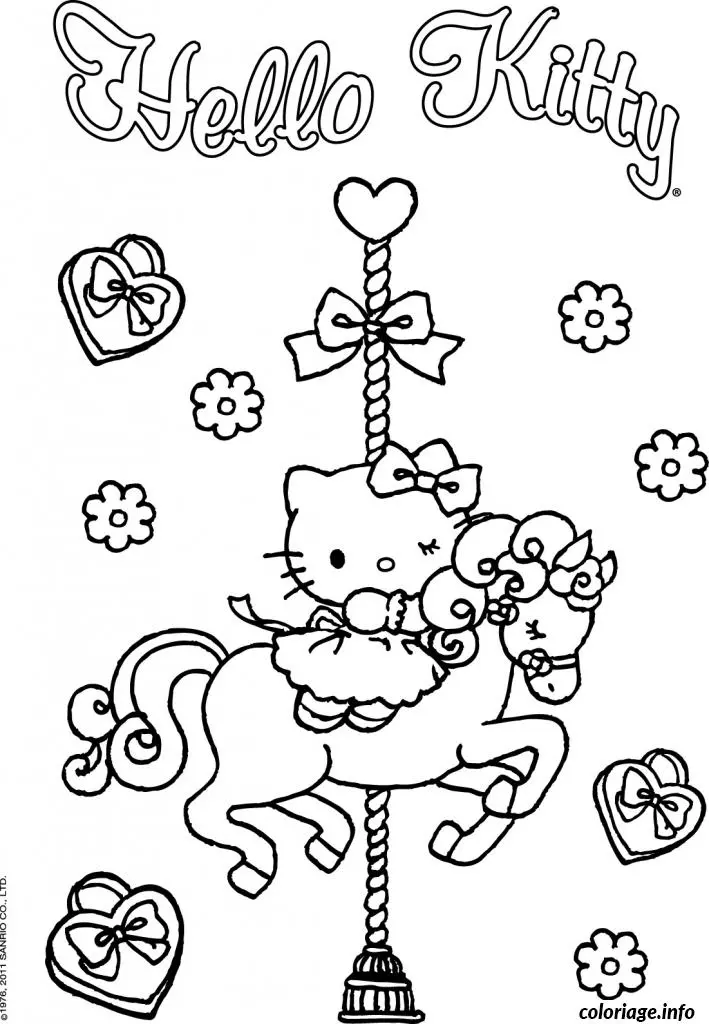 Coloriage Hello Kitty dansant avec son arc - Hello kitty à imprimer