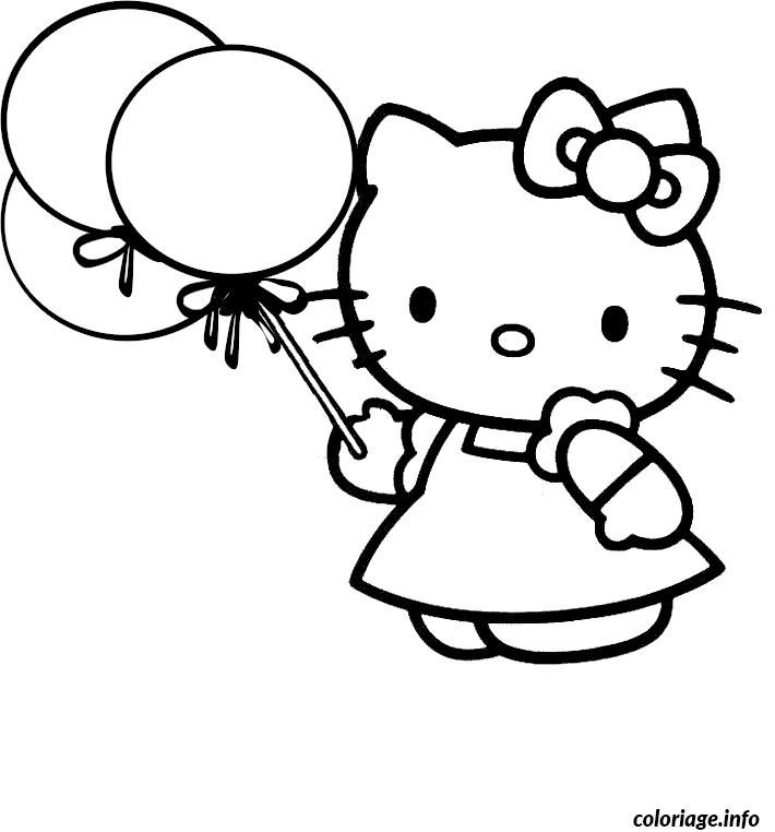 Coloriage Hello Kitty en tenue festive avec accessoires - Hello kitty à imprimer