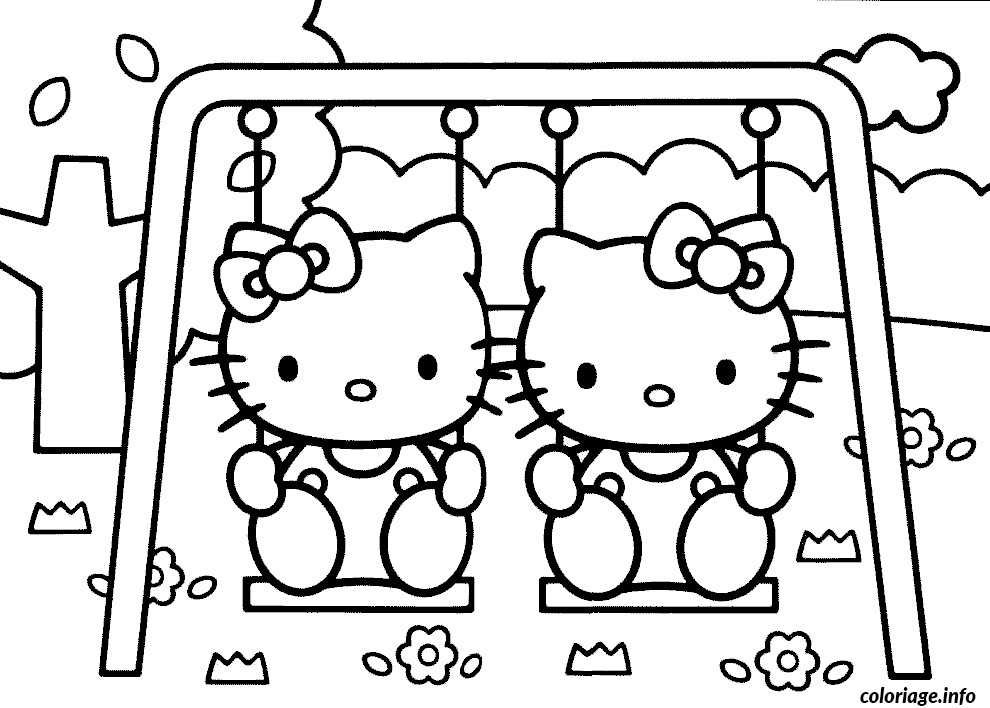 Coloriage Hello Kitty souriante avec son nœud rose - Hello kitty à imprimer