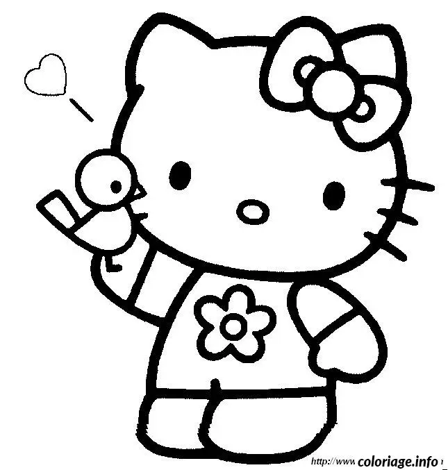 Coloriage Hello Kitty en robe élégante avec fleurs - Hello kitty à imprimer