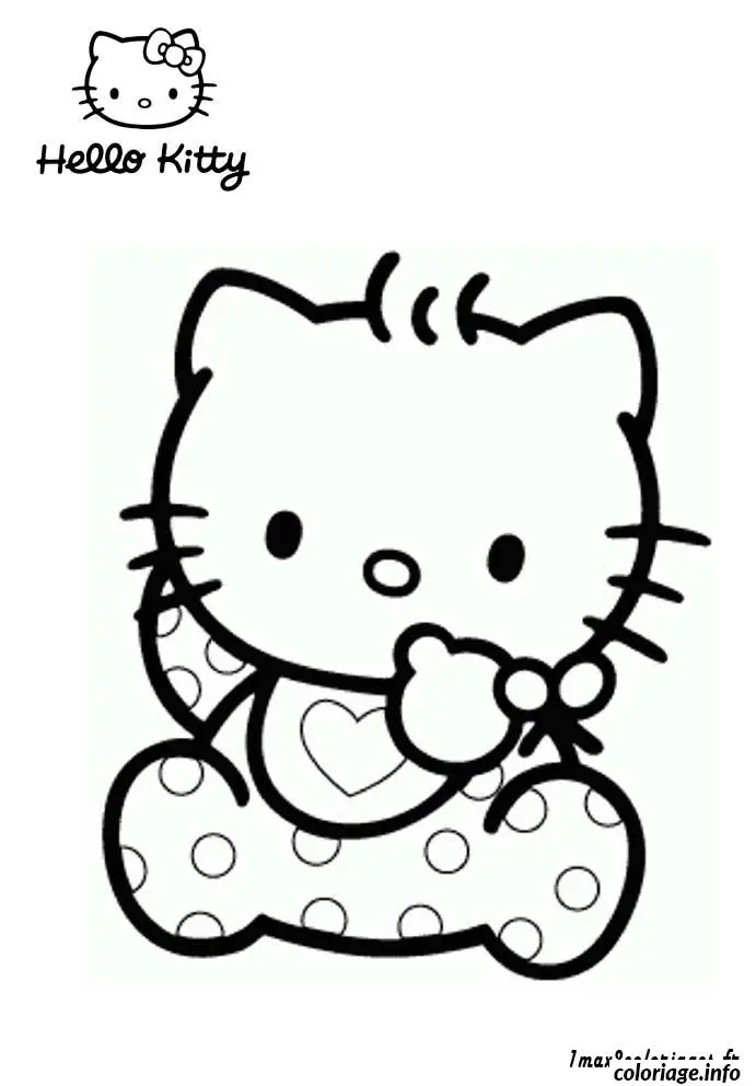 Coloriage Hello Kitty assise avec sourire tendre - Hello kitty à imprimer
