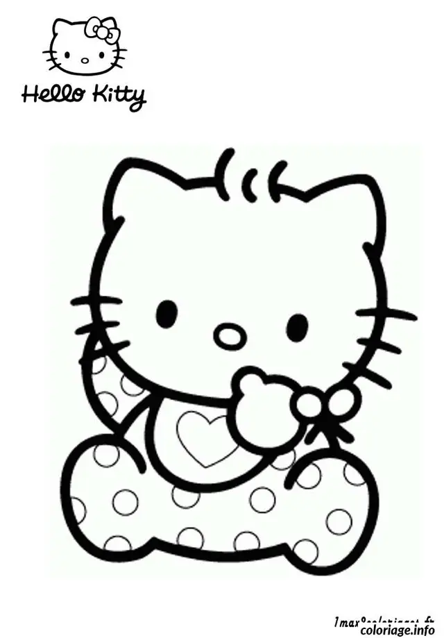 Coloriage Hello Kitty assise avec sourire tendre - Hello kitty à imprimer
