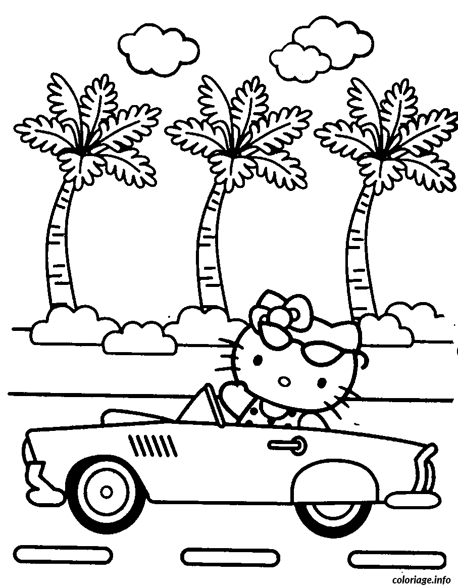 Coloriage Hello Kitty en robe avec nœud - Hello kitty à imprimer
