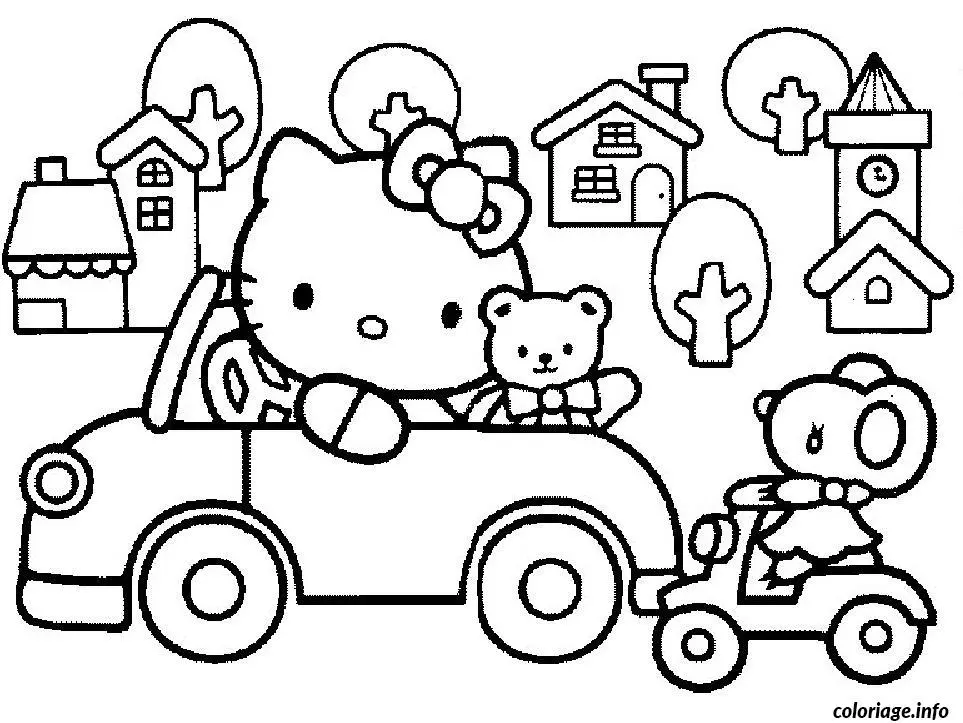 Coloriage Hello Kitty souriante avec arc - Hello kitty à imprimer