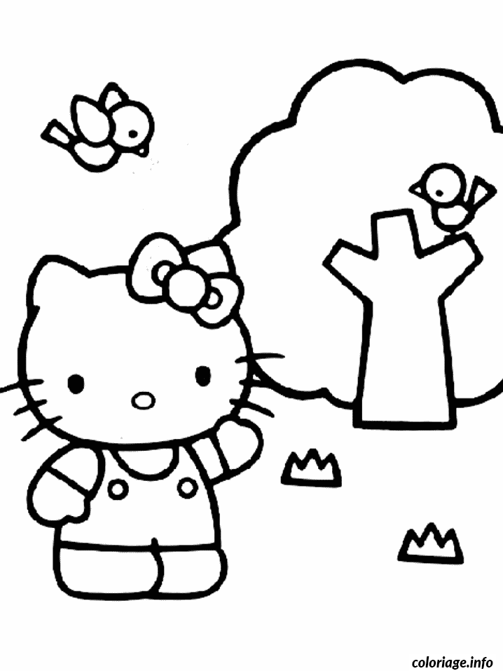 Coloriage Hello Kitty coquette avec grand nœud - Hello kitty à imprimer