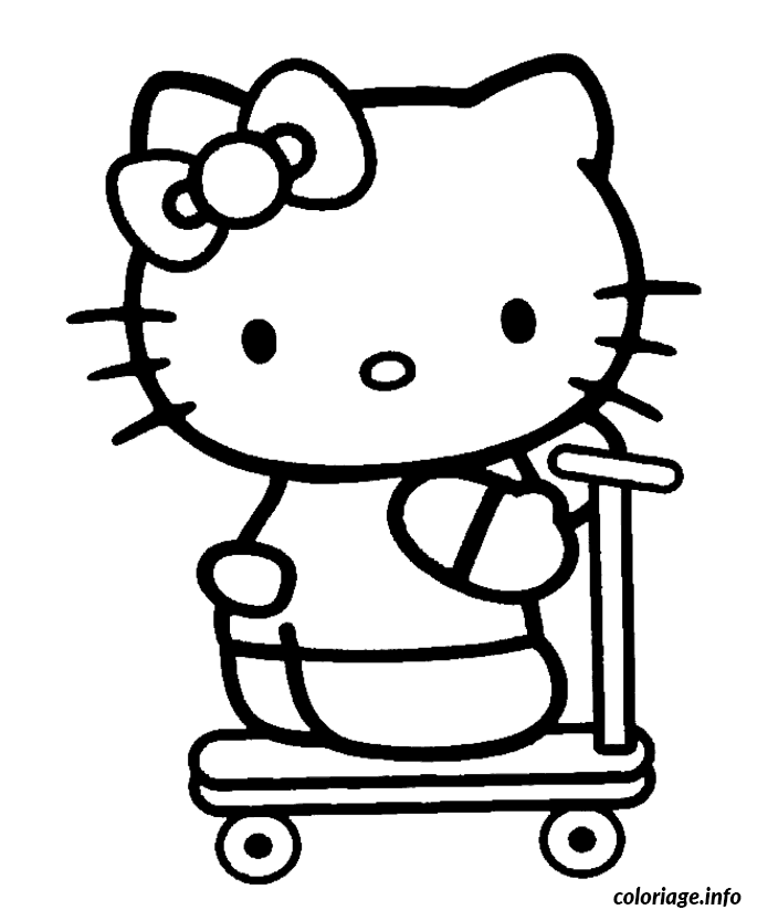 Coloriage Hello Kitty souriante avec nœud rose - Hello kitty à imprimer