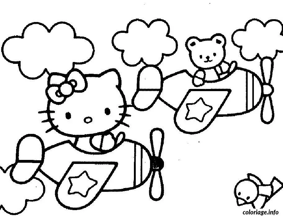 Coloriage Hello Kitty souriante avec nœud rose - Hello kitty à imprimer