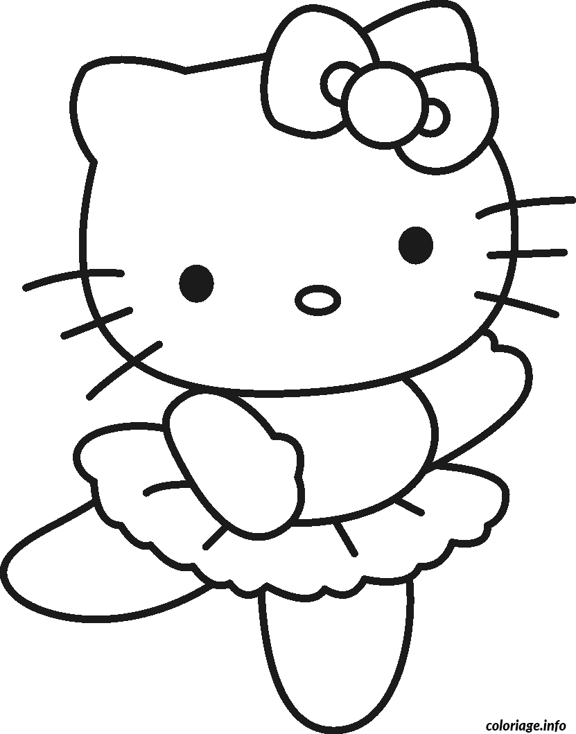 Coloriage Hello Kitty avec nœud rose - Hello kitty à imprimer