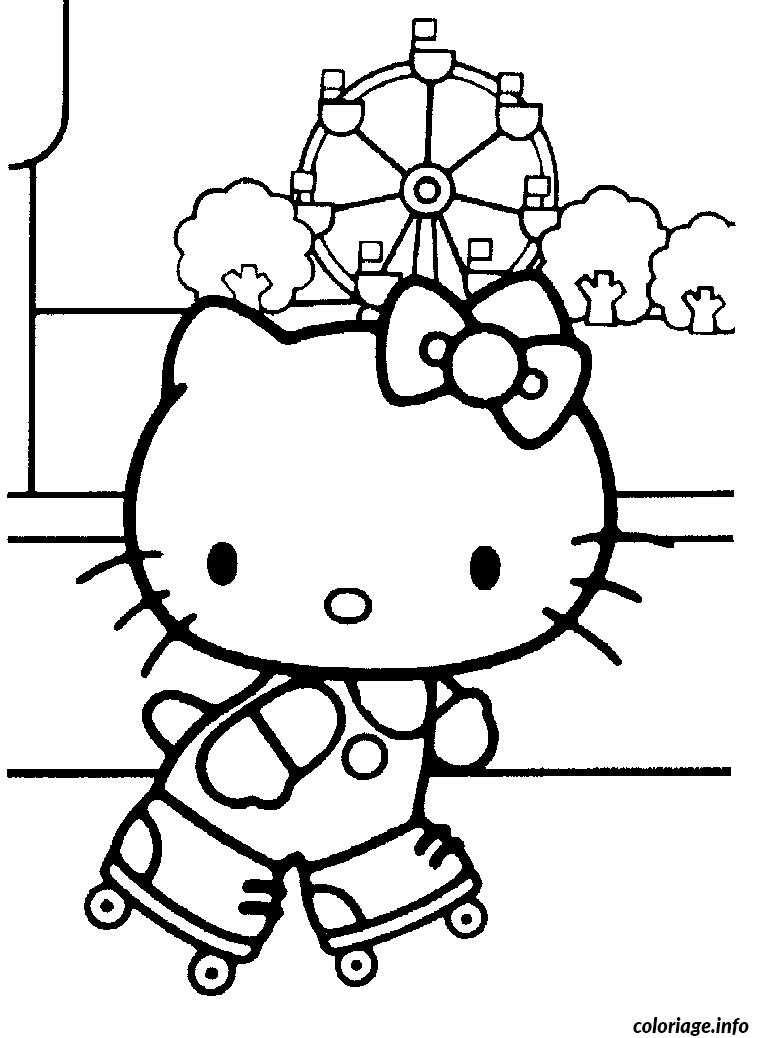 Coloriage Hello Kitty avec nœud rose - Hello kitty à imprimer