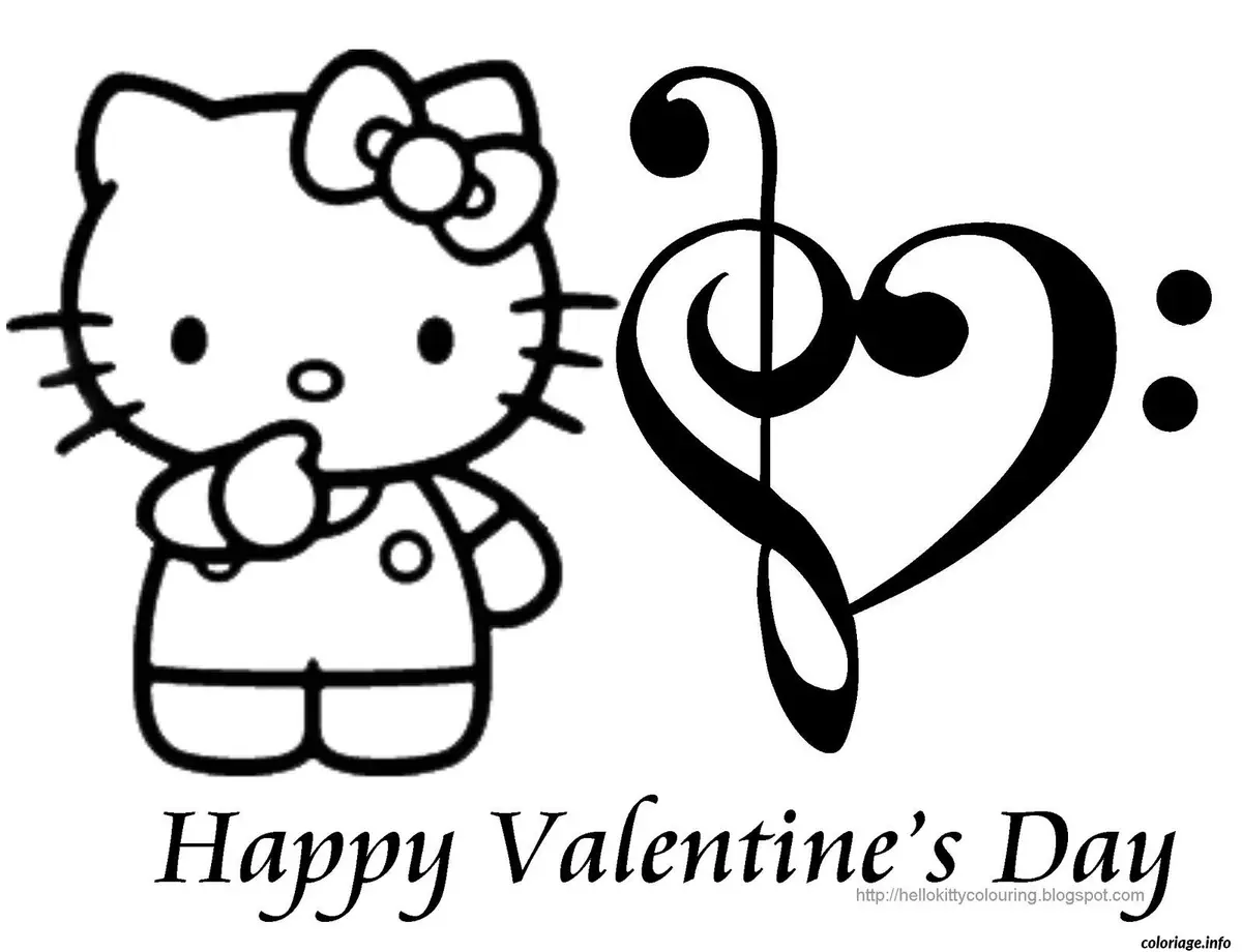 Coloriage Hello Kitty souriante avec nœud rose - Hello kitty à imprimer
