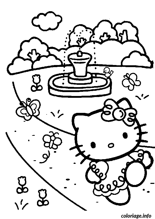 Coloriage Hello Kitty avec nœud rose et cœur - Hello kitty à imprimer
