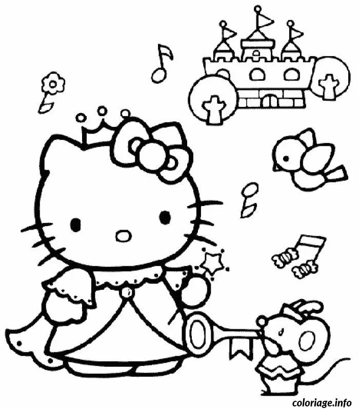 Coloriage Hello Kitty tenant une fleur colorée - Hello kitty à imprimer