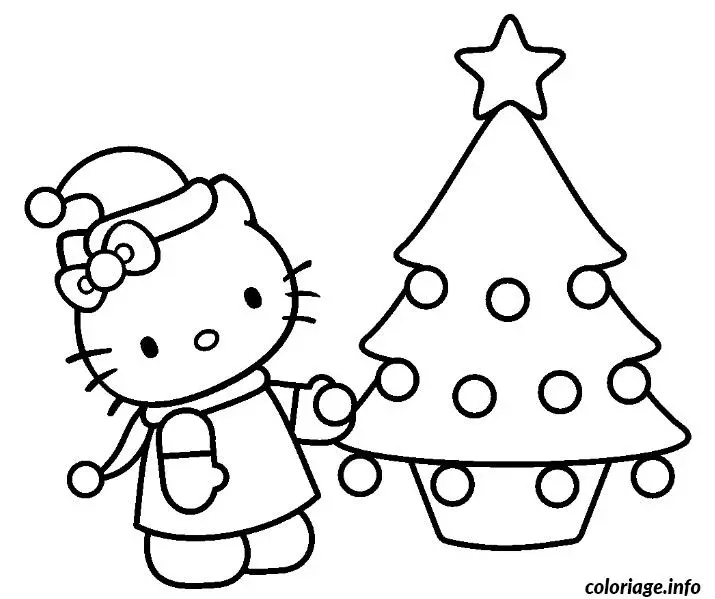 Coloriage Hello Kitty avec nœud rose et cœur - Hello kitty à imprimer