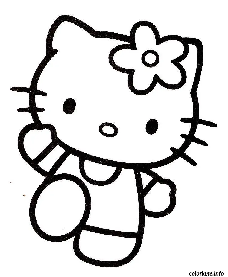 Coloriage Hello Kitty souriant avec arc festif - Hello kitty à imprimer
