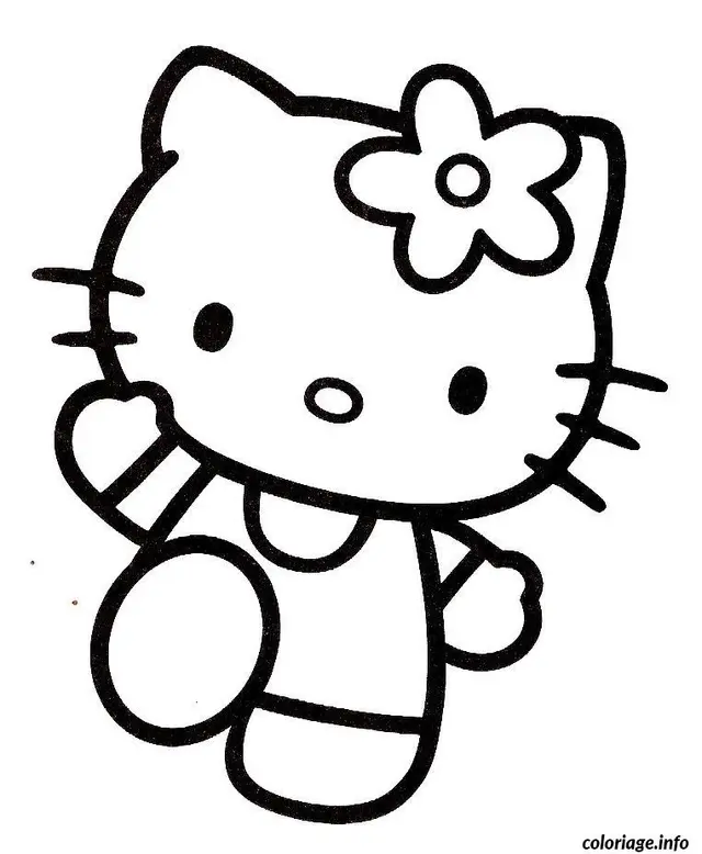 Ausmalbild Hello Kitty lächelnd mit festlichem Bogen zum Ausdrucken