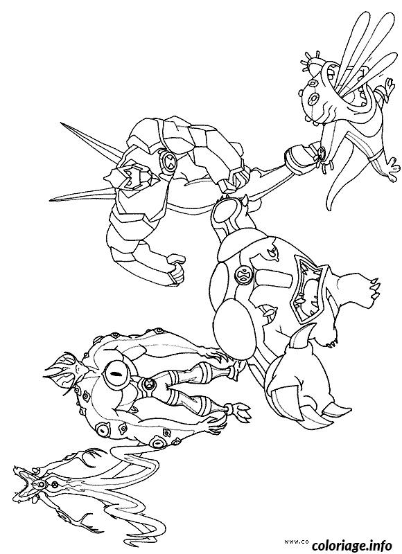 Coloriage Ben 10 en transformation héroïque dynamique - Ben 10 à imprimer