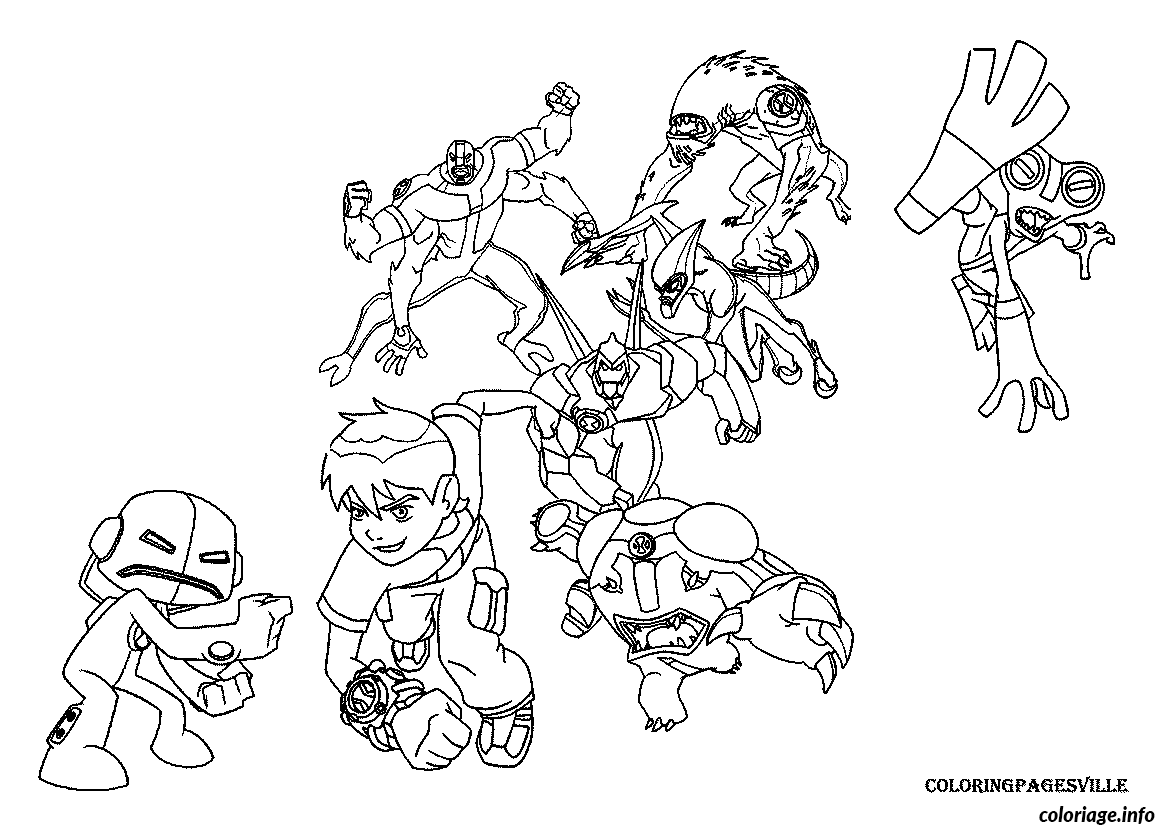 Ben 10 Fighting an Alien Creature coloring page to print