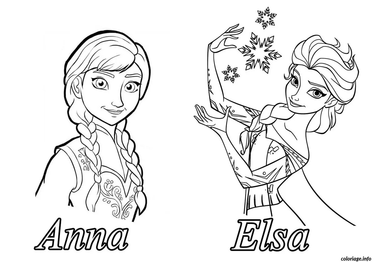 Coloriage Dessin reine neige disney anna elsa - Dessin à imprimer