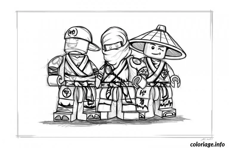 Coloriage Ninjago équipe de trois portrait - Ninjago à imprimer